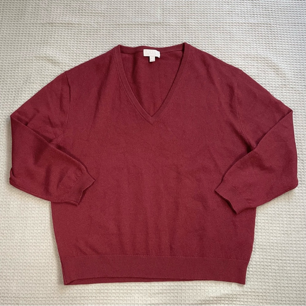 J.Crew Cashmere Sweater Small Womens Relaxed V-Neck Burgundy